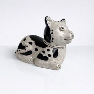 Vintage MCM Asian Export Ceramic Cat Figurine Black & White